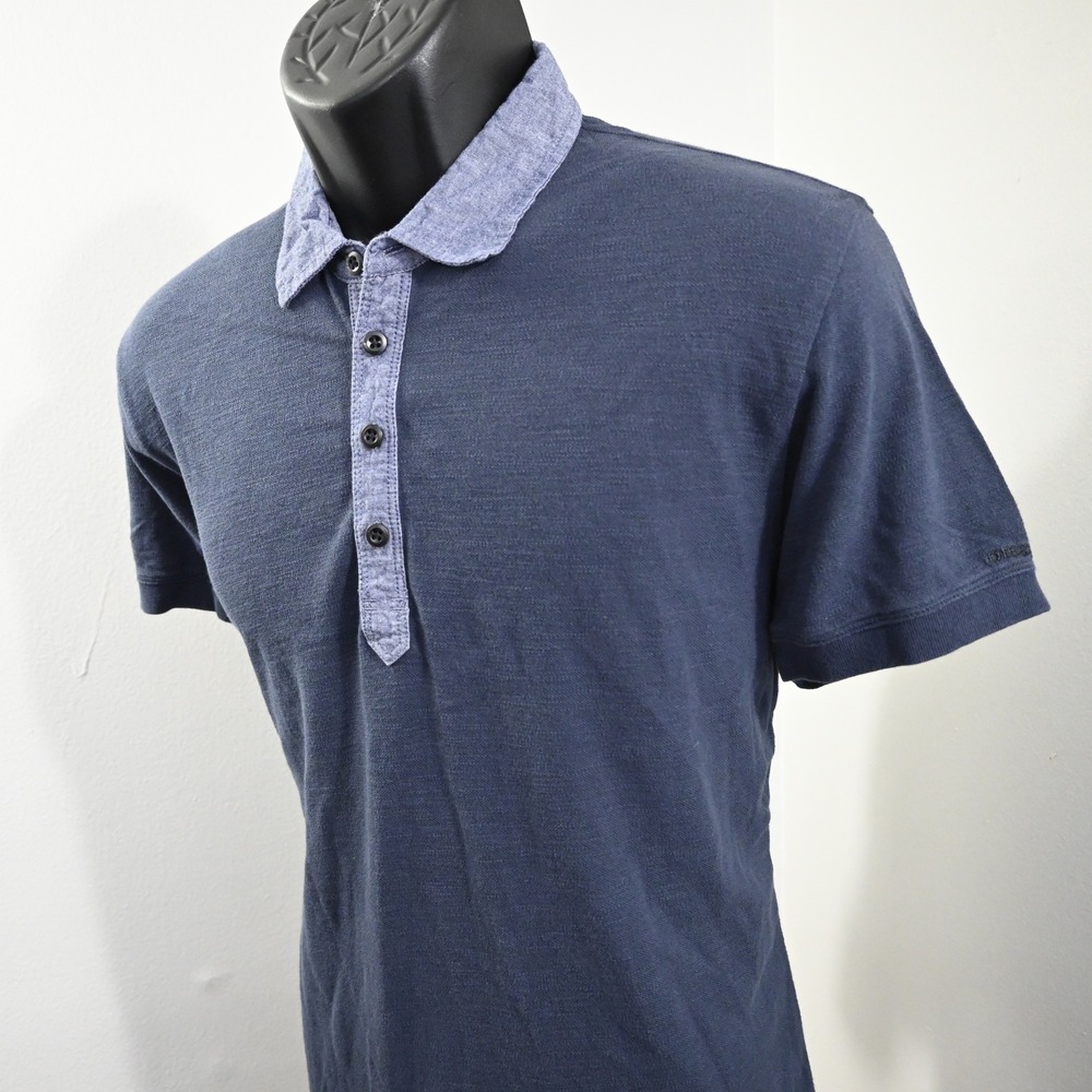 Diesel Polo Shirt Mens XL Regular Blue Chambray Collar Short Sleeve Cotton